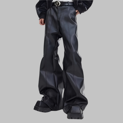 Pantalón acampanado de cuero sintético negro estilo punk para hombre