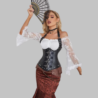 Corsé de Imitación de Cuero – Estilo Victoriano Gótico para Mujer