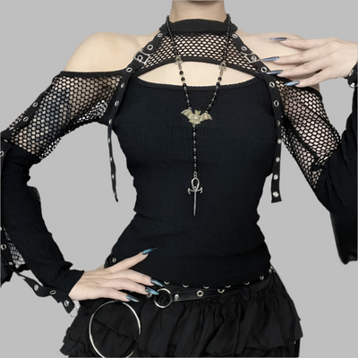 Top Sexy de Encaje Negro Gótico