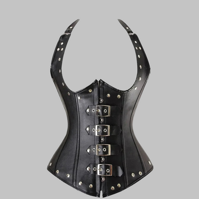 Corsé Rojo de Imitación de Cuero con Hebillas – Estilo Punk Rock para Mujer