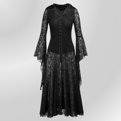 Vestido Victoriano Negro de Encaje Romántico