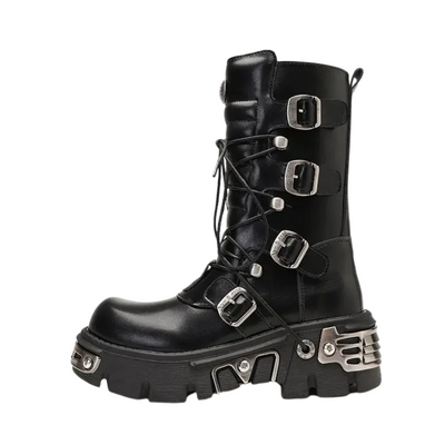 Botas Militares Negras con Hebillas Metálicas – Estilo Punk Rock