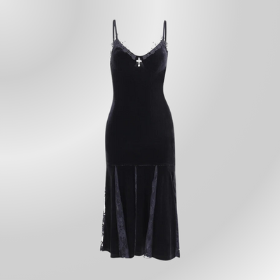 Vestido Gótico Negro con Encaje