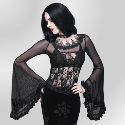 Top camiseta de encaje negro PUNK RAVE