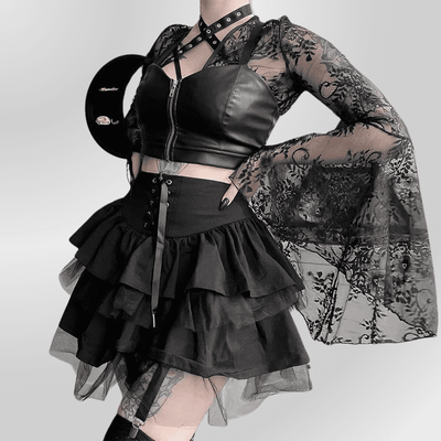 Falda Negra de Encaje para Mujer