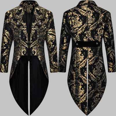 Redingote steampunk gótica bordada para hombre - negro y dorado