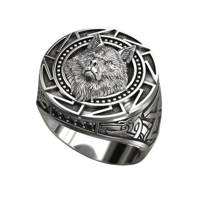 Anillo gótico lobo vikingo plateado