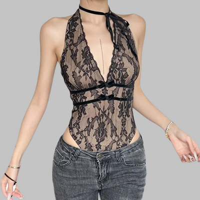 Top gótico americano de encaje negro