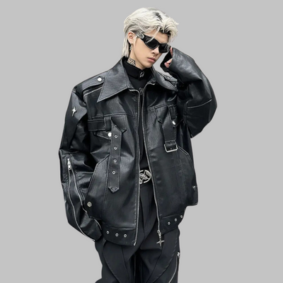 Abrigo de cuero estilo gótico coreano