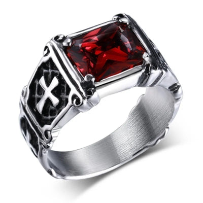 Anillo gótico rojo cruz