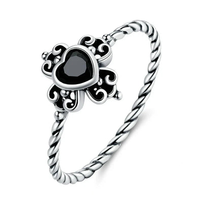 anillo corazón negro Plata de Ley 925 talla 8