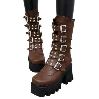 Botas Altas Góticas Punk para Mujer Chocolate