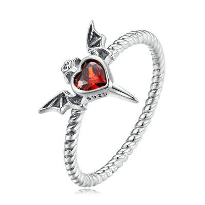 Anillo gótico corazón rojo plata de ley 925 talla 8