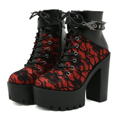 Botines Rojas con Tacones, Cordones y Hebillas – Estilo Punk Rock