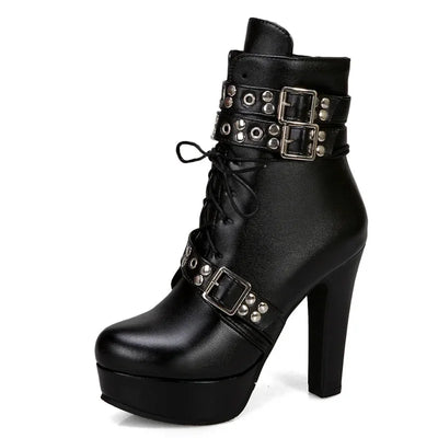 Botines Altas Negras con Tacones y Hebillas – Estilo Cyberpunk Negro