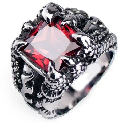 Anillo gótico garra de dragón roja